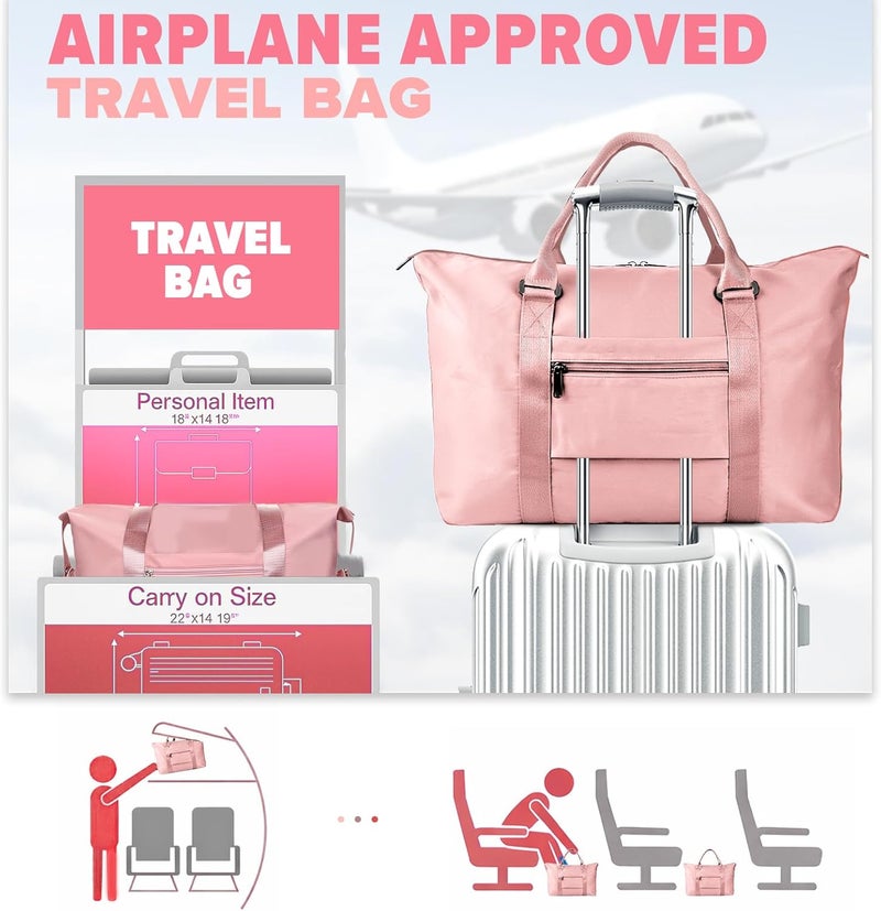 Easyfun Travel Duffle Bag, Weekender Travel Bag Men Small Gym Bag for Women, Hospital Bag for Labor and Delivery, Overnight Bag Luggage Bag with Trolley Sleeve, Airplane Travel Essentials for Flying(Pink) - Image 2